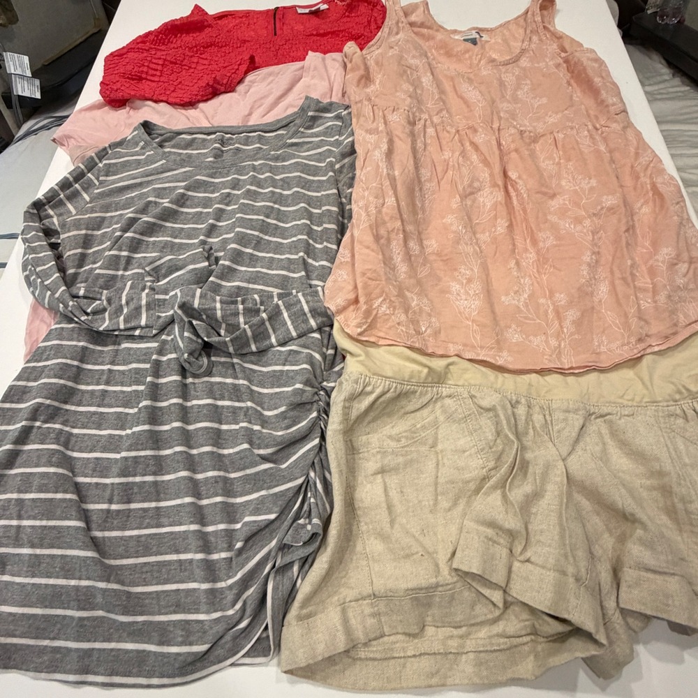 Maternity Clothes Bundle Women M L 5 Pc Dresses Linen Shorts Casual Capsule